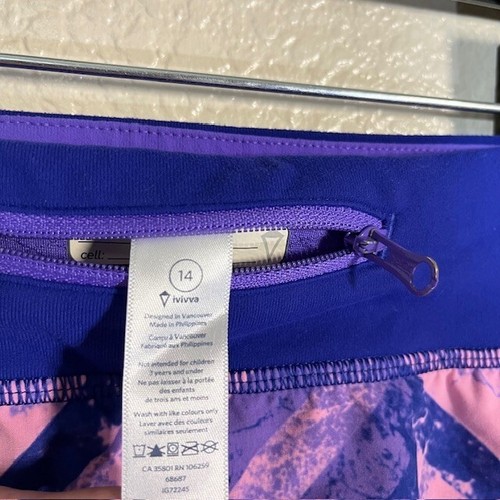 Ivivva By Lululemon Shorts Girls 14 Line Purple Blue Print Logo Athletic Run - Picture 6 of 7