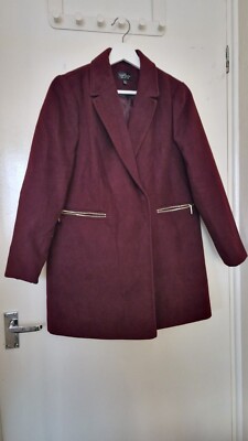TopShop Women's Burgundy Autumn/Winter UK10 Petite Smart Coat