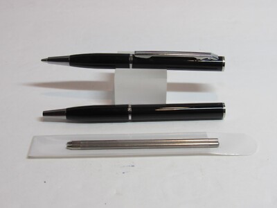 SET OF 2 SUPER MINI BRUSHED BLACK METAL BALLPOINT PEN+2 EXTRA  REFILLS