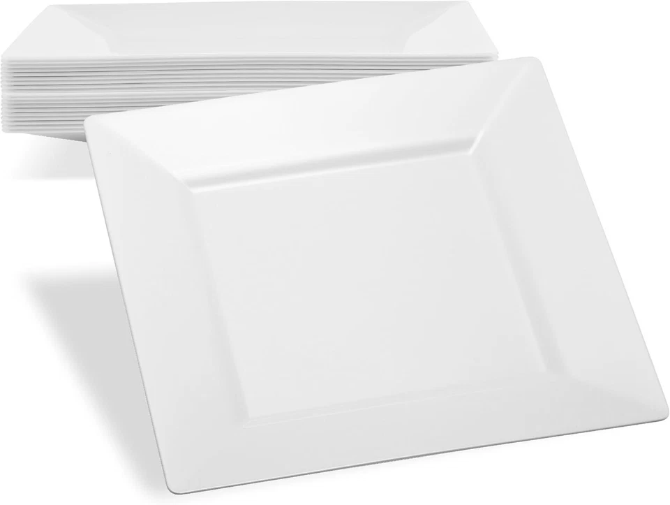 PLATOS DE BORDE PARA FIESTAS 9" Platos de cena de plástico desechables cuadrados blancos 20 ct Foto 4 de 4