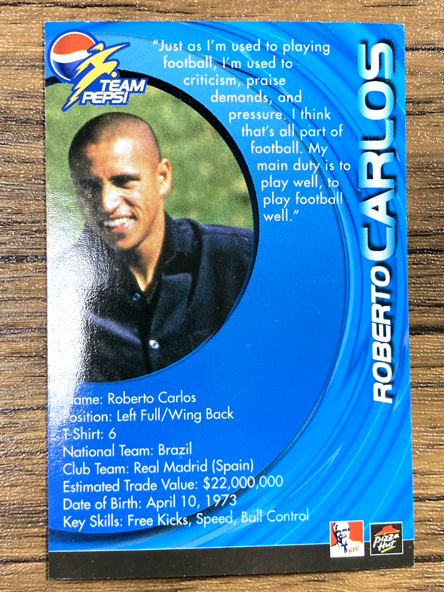 Team Pepsi 2002 FIFA World Cup Soccer Card Roberto Carlos KFC