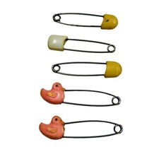 Vintage Baby Cloth Diaper Pins 5 - 2 Ducks and 3 Plain Japan
