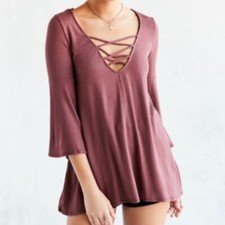 Urban Outfitters Ecote Criss Cross V Neck Flared Bell Sleeve Tunic Top