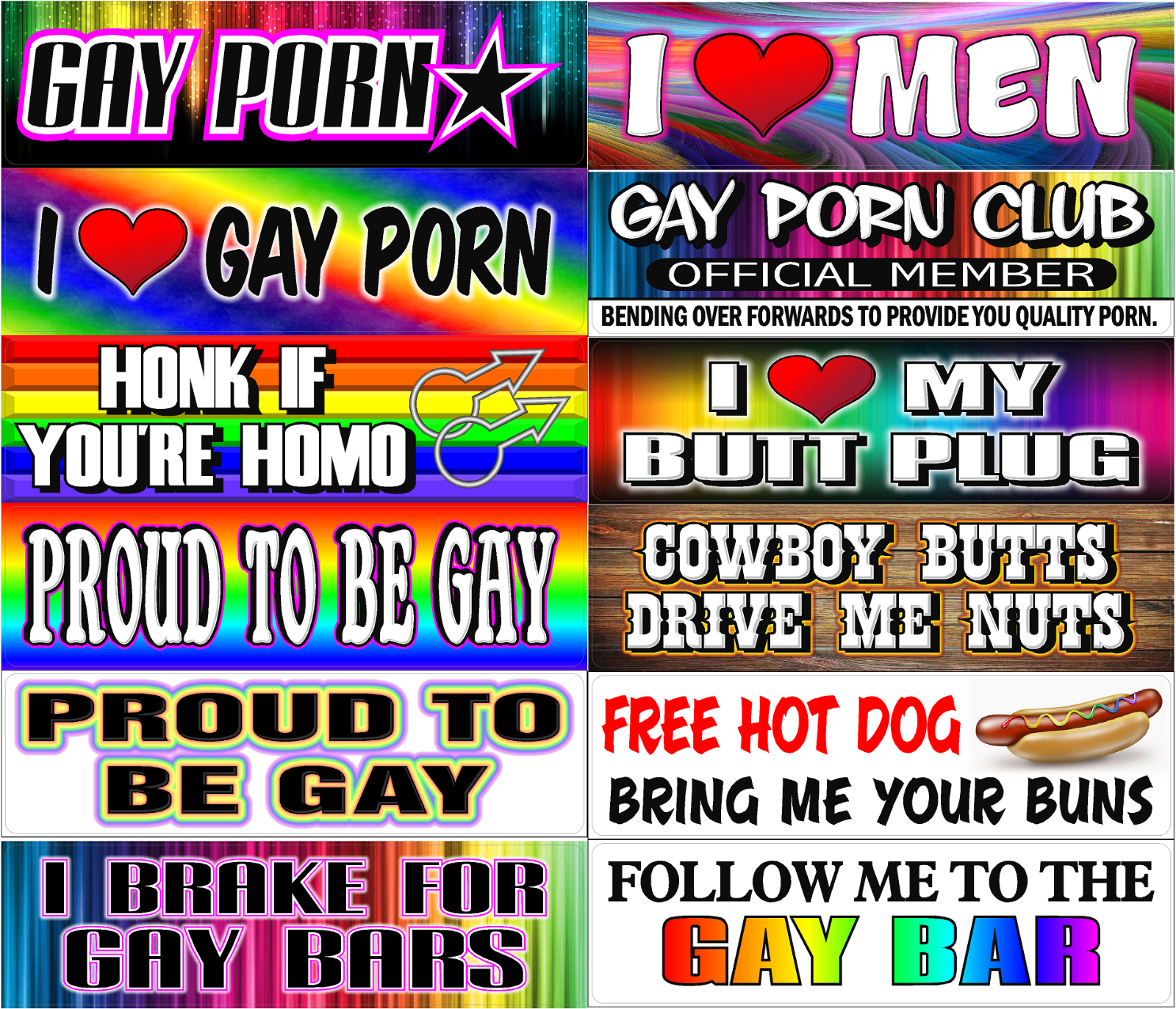 NEW 12 pc. Funny GAY PORN Gag / Prank revenge Bumper Stickers - WITH ONE  FREEBIE | eBay