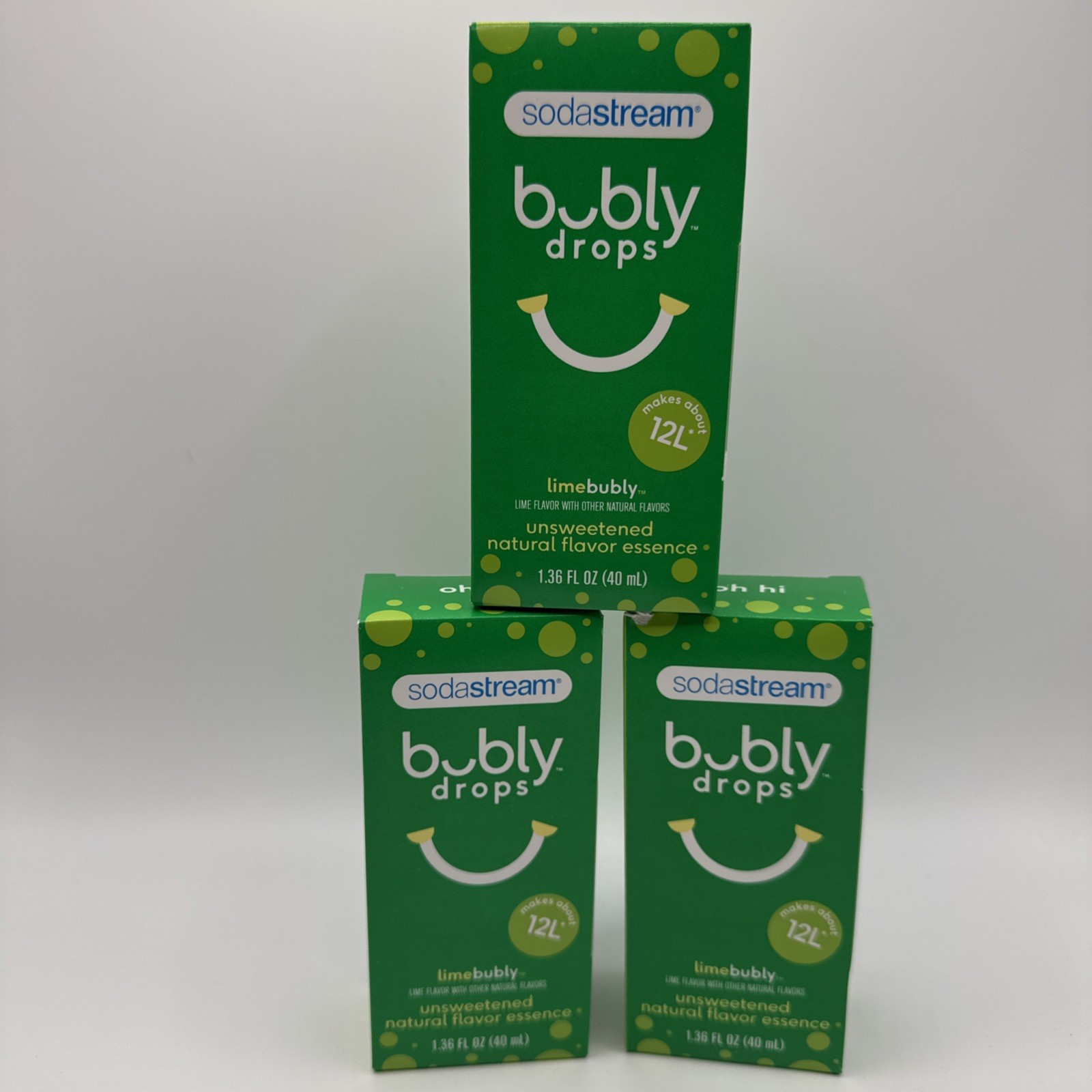 SODASTREAM Lime Bubly Drops 1.36oz 40ml Unsweetened Natural Flavor 3pk BB 03/25 