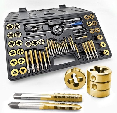 60PCS Metric&SAE Tap and Die Set, Titanium Coated GCr15 Bearing Steel