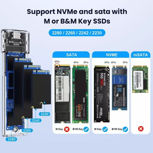 M.2 to USB Docking Station NVMe to USB C Reader Adapter for M Key B+M Key SSD - Picture 7 of 8