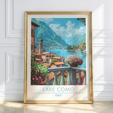 Lake Como Italy Print – Vintage Travel Poster, Italian Lakes Wall Art, Mediterra