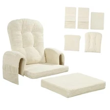  5 PCS Corduroy Glider Rocker Replacement Cushions with Storage Side Beige