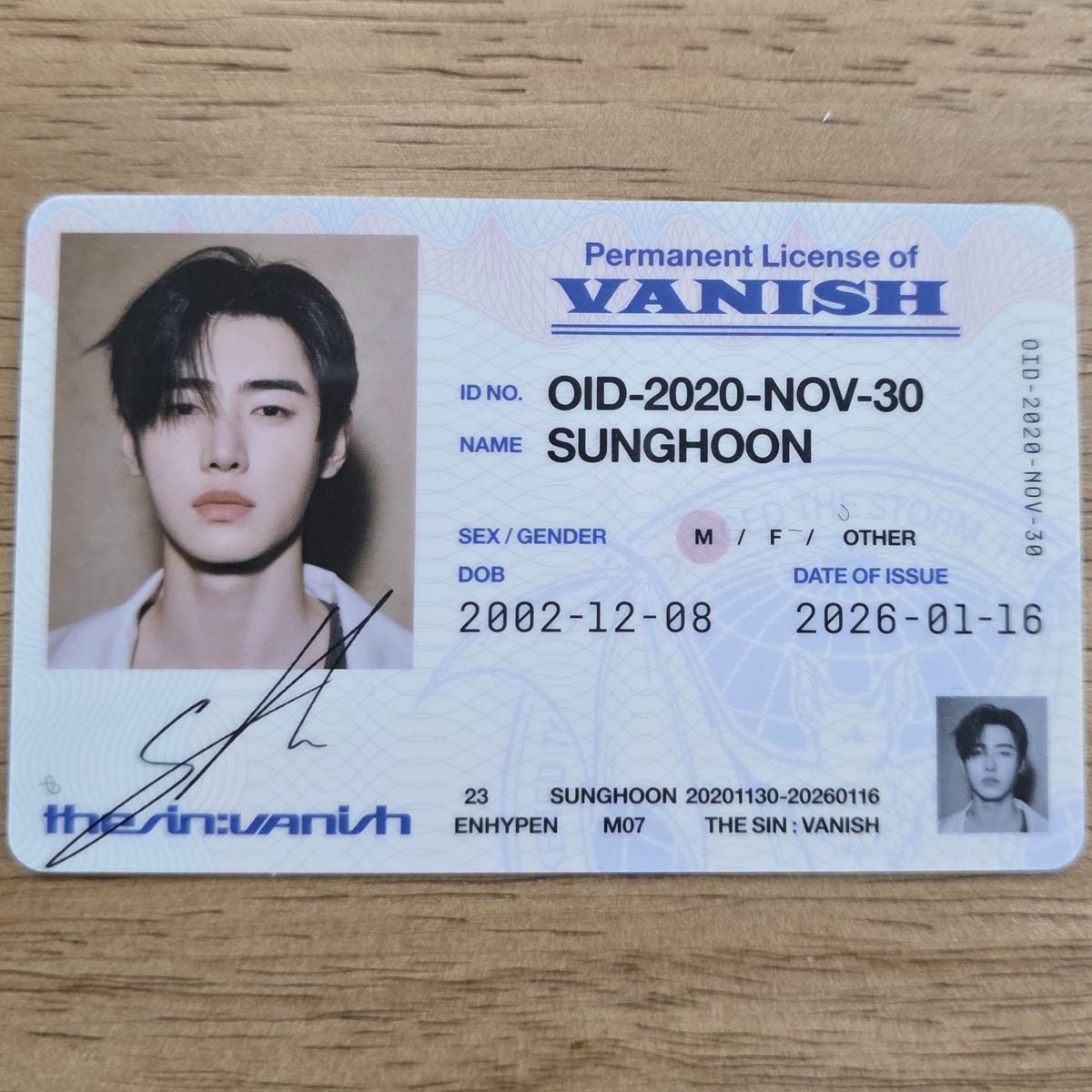 Sunghoon Official ID Card Photocard Enhypen The Sin : Vanish