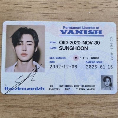 タレントカード ENHYPEN THE SIN : VANISH FUGITIVES ver Sunghoon Official ID Card Photocard Enhypen The Sin : Vanish