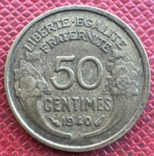 France 1940 Copper-Aluminum 50 Centimes WWII Era. KM# 894.1
