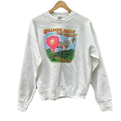 #ad VTG Y2K Balloon Above The Valley Napa Hot Air Graphic Sweater Size Medium White $22.99