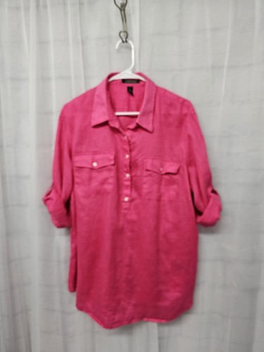 Lauren Ralph Lauren Blouse Pink Popover Linen Preppy Minimalist Beach Summer 2X - Bild 7 von 10