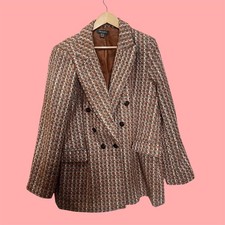 Primark - taglia 20 UK - giacca doppiopetto elegante carina crema e arancione check 