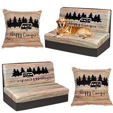 6pcs Rv Dinette Cushion Covers Stretch One-Size-Fits-Most Brown Wooden