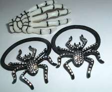 Gothic Skeleton Hand Hair Clip and Black Spider Ponytail Holders NWT