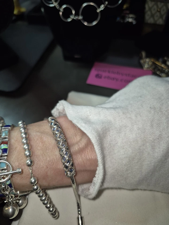 PULSERA FIRMADA BRIGHTON Triple Chapada Esterlina ESTILO PANAL Cristal Swarski:) Foto 4 de 4