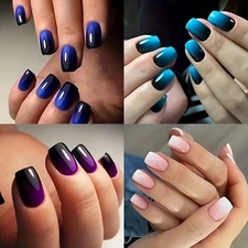 4 Pack French Ombre False Nails, Short Square Press-on Full Cover Nail Tips​