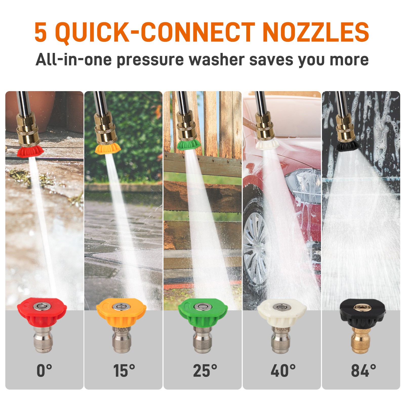 Gas Pressure Washer 2.3 GPM 2700 PSI Gas Power Washer 198cc With 5 Nozzles