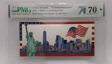 2021 Cook Islands "Commemorative" $1 USA Patriot Day PMG 70* 5g .999 Silver