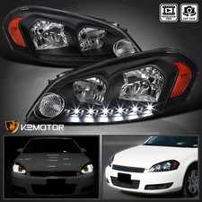 Black Fits 2006-2013 Chevy Impala 2006-2007 Monte Carlo Led Strip Headlights