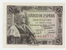 Spain España 1 Peseta 15-6-1945 Pick 128.a UNC Uncirculated Banknote