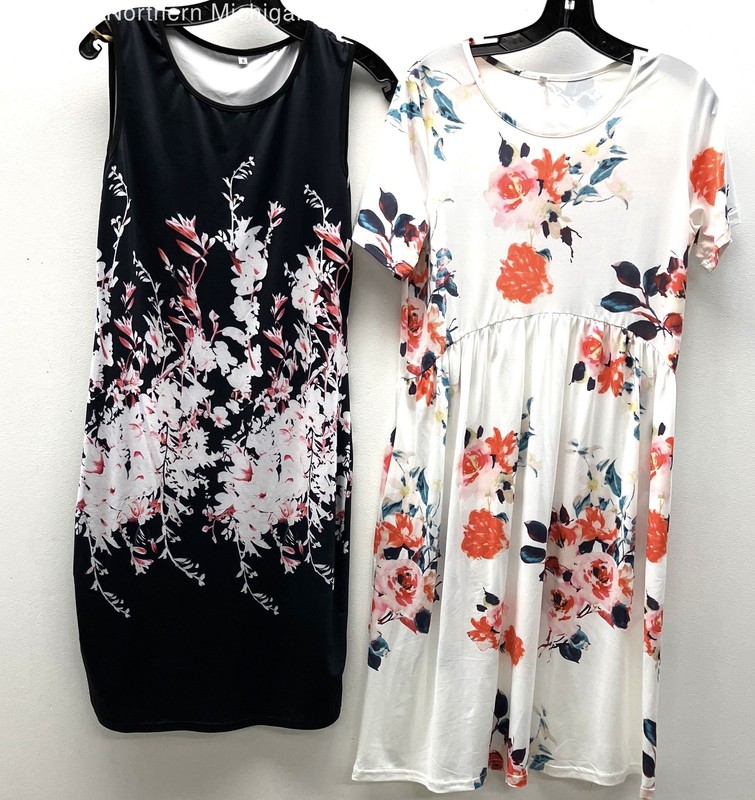 Women's Floral Dress Lot 2 Black Sleeveless White Short Sleeve Jersey Sz S