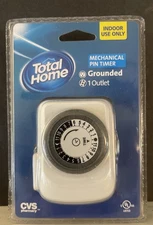 TOTAL HOME Indor Grounded 24 HOUR Mechanical Pin Timer. Brand New Sealed!