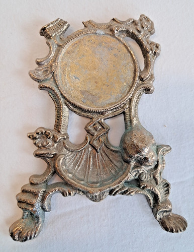 Vintage VIP Brass Pocket Watch Stand Holder Cherub Shell Ornate Rococo MCM 1950s