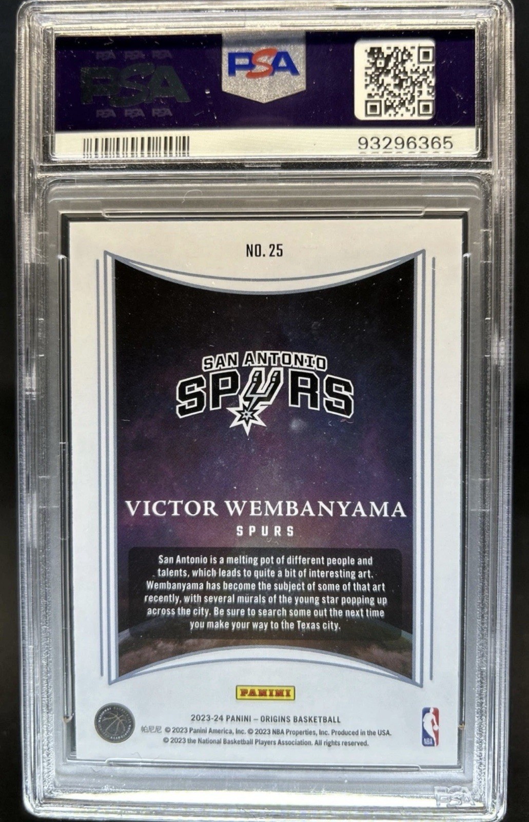 2023-24 Panini Origins Victor Wembanyama Dawn Rookie RC #25 Spurs PSA 9 view 2