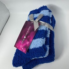 Women s Fuzzy Slipper Socks Blue Light Blue Striped Non-Slip Cozy Plush One Si