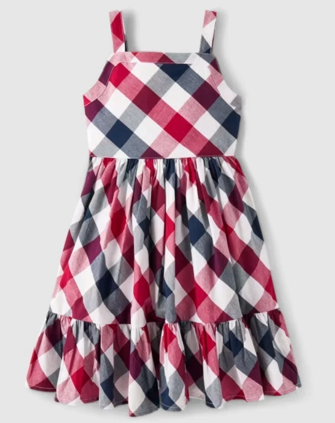 Gymboree Girls Sleeveless Red White Blue Plaid Poplin Cotton Dress NWT Patriotic