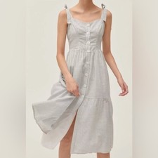 Urban Outfitters Positano Striped Cotton Button Down Midi Dress