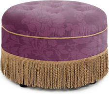, Ottoman, Hand Tufted W/Cord & Fringe Trim (Purple Floral Sateen Jacquard with