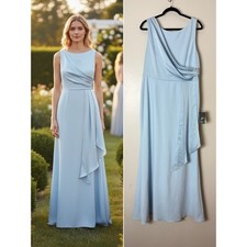 Adrianna Papell Dress 16 Blue Satin Mother of the Bride Formal Wedding Guest