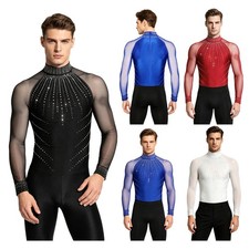 Men Bodysuit Dance Leotard Competition Dancewear Costume Figure Skating Stage