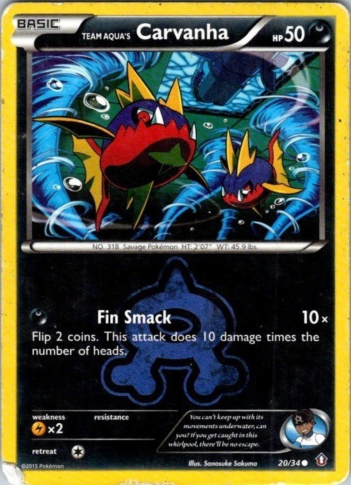 Team Aqua's Carvanha 20/34 Common Double Crisis Pokemon Damaged