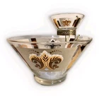 Vintage MCM Anchor Hocking Fleur-de-lis Chip And Dip Set Original Clip Gold Trim
