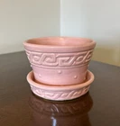 VTG McCoy Pottery Small Pink Greek Key Planter Attached Saucer Underplate USA