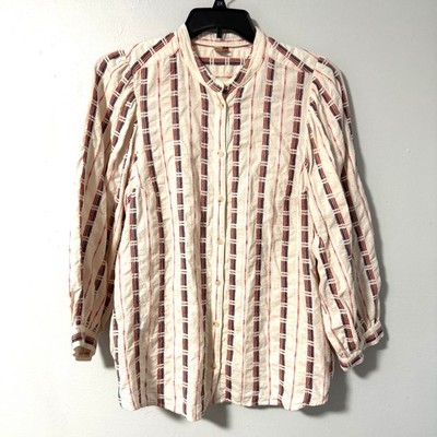 Pilcro Anthropologie Cream Multi Color Striped Textured Embroidered Blouse XL