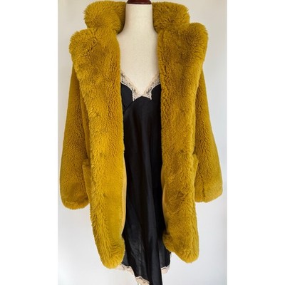 Apparis Faux Fur Coat Women s Mustard Oversized Plush Teddy Jacket Winter Small