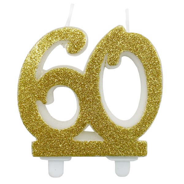 Geburtstagskerze Zahl 60 Weiß Gold Glitzer JubiläUm Geburtstag Deko Partydeko-image