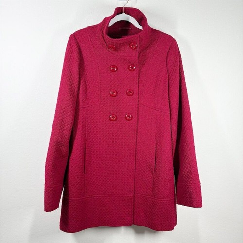 Long Tall Sally Textured Boucle Wool Blend Coat Size 10 Red Stand Collar Buttons