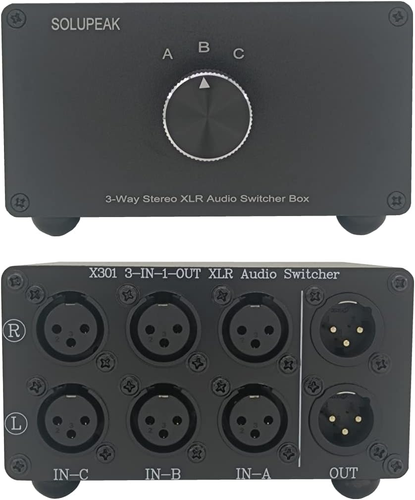 3-Way XLR Stereo Audio Switch Box, Balanced Audio Converter, Passive Signal - Picture 7 of 12