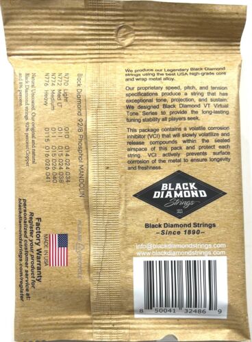 Black Diamond Mandolin Strings 3 Sets Phosphor Bronze Loop End .010-.034 - Picture 2 of 5
