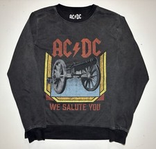 AC/DC Men's Black Fleece Crew "We Salute You" W/cannon Long Sleeve Sz S