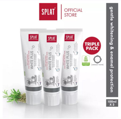 FREE Ship + 3 WHITE PLUS TOOTHPAS REMOVE COFFEE TEA WINE STAINS SPLAT WITH FLUOR