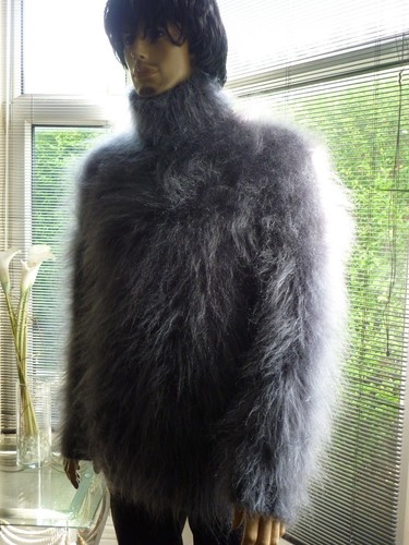 Stunning 3 Strand 'GUNMETAL GREY' Longhair Turtleneck Mohair Sweater New 46" - Picture 2 of 11