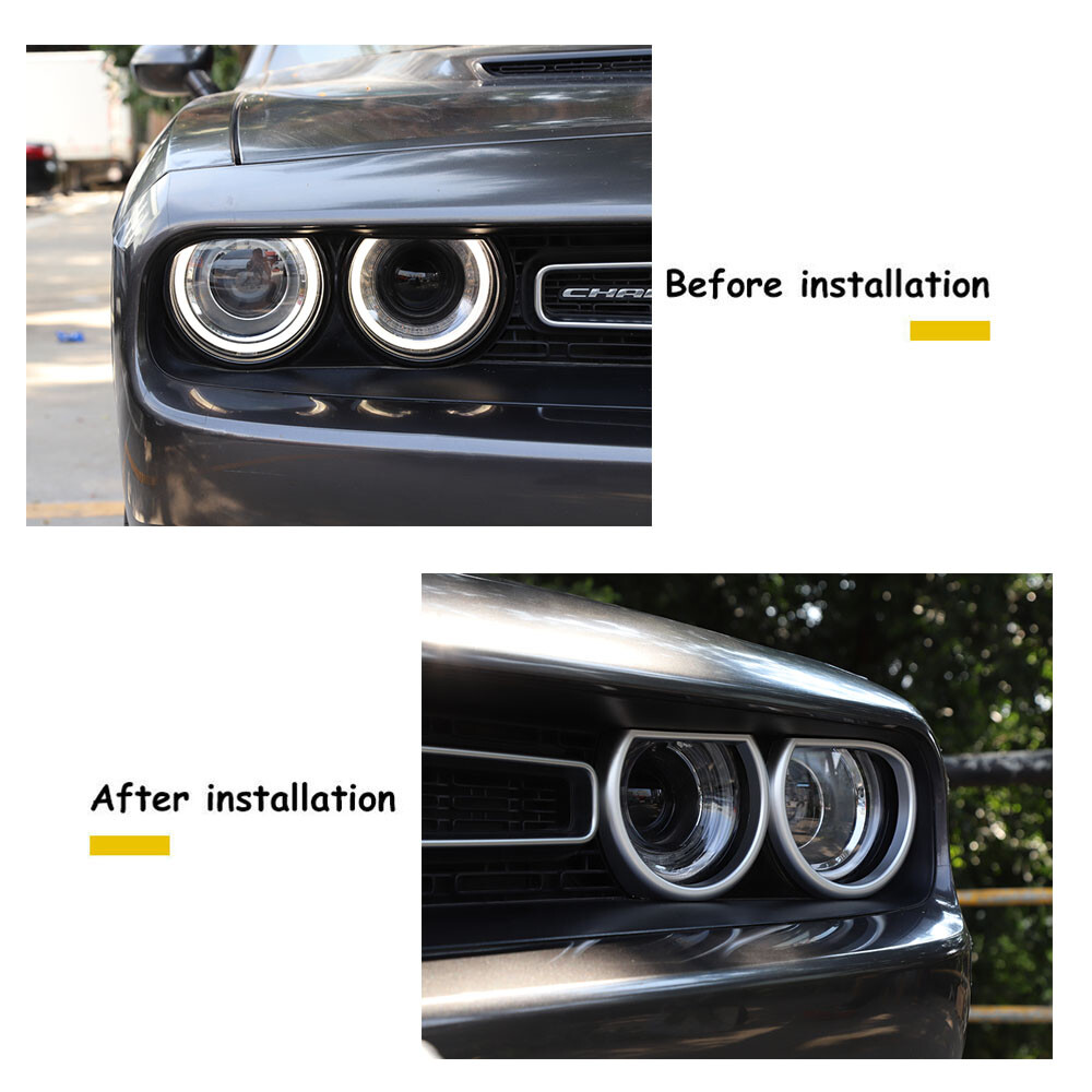 4pcs Front Headlight Trim Rings Bezels Cover for Dodge Challenger 2015